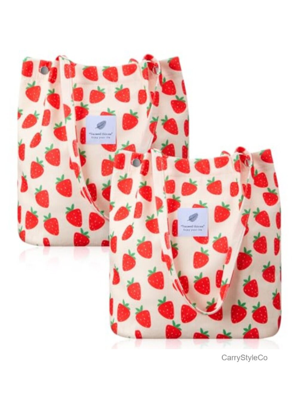 Corduroy Tote Bag Set 2 Pcs Large Shoulder Bag Strawberry Print